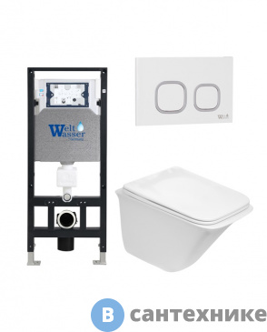картинка Унитаз с инсталляцией WELTWASSER и кнопкой смыва (AMBERG 506 + ROTBACH 004 GL-WT + AMBERG RD-WT)