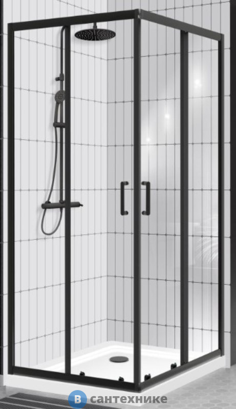 Душевой уголок BelBagno UNO-195-A-2-100-C-NERO 1000x1000x1950 , без поддона