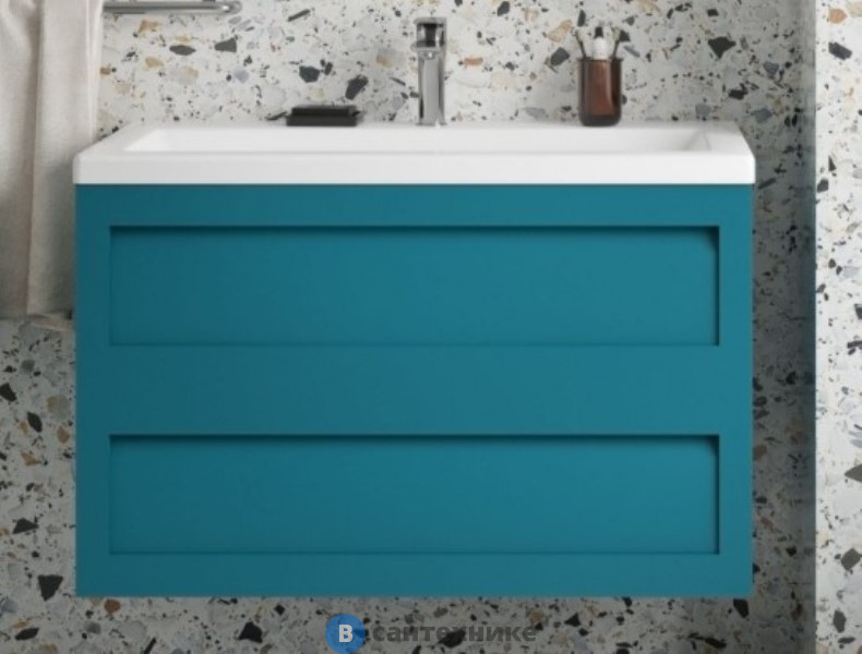 Тумба под раковину Art & MAX PLATINO AM-Platino-1000-2C-SO-TM подвесная с двумя выкатными ящиками, бирюзовый матовый