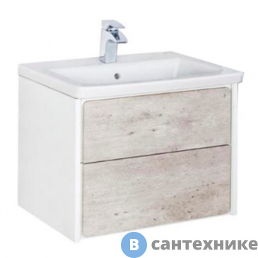 картинка Тумба под раковину Roca RONDA 70 ZRU9303003 2 ящика /67,7х41х48/ (бетон/белый глянец)