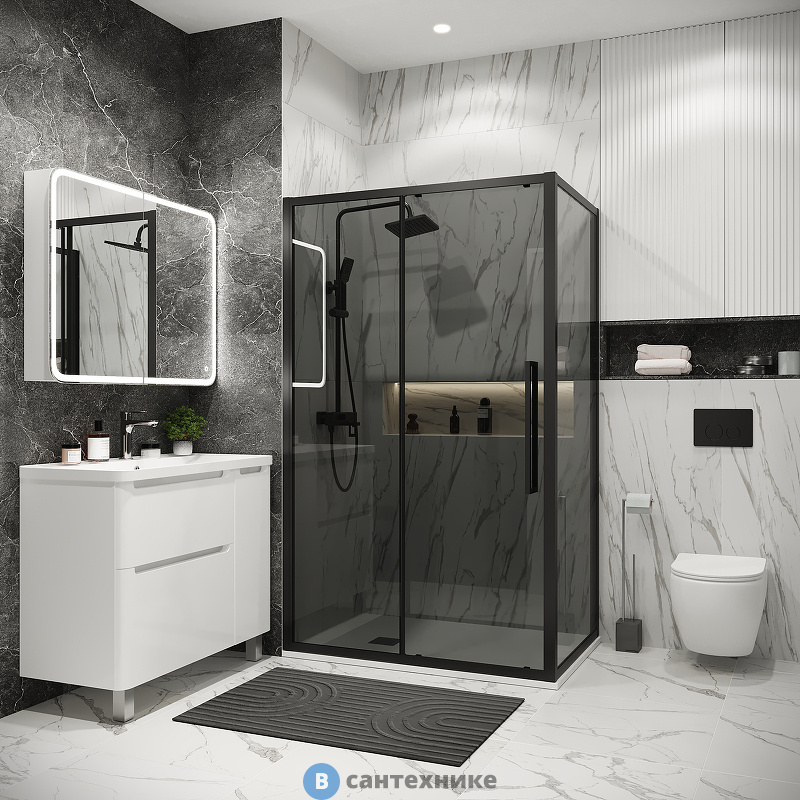 Душевое ограждение Grossman Cosmo 100.K33.02.120.21.10-200.K33.02.100.21.10 (120х100х195) раздвижная, черный матовый, стекло тонированное (120.K33.02.1210.21.10)