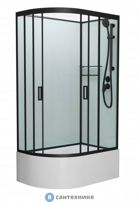 Душевая кабина Frank F412/2R М Black правосторонняя высокий поддон б/к (без крыши) матовое стекло