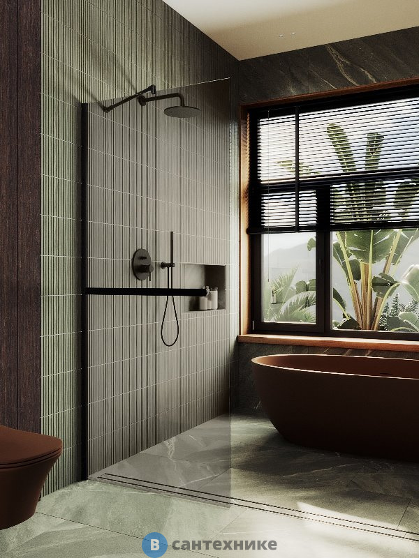 Душевая перегородка в профиле MaybahGlass 1950*690 Стекло 8 мм Бронза +Полотенцесушитель (MGD-721-6ш)