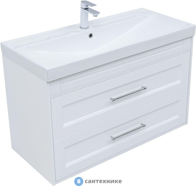 Тумба с раковиной Aquanet Бостон new 100 (Flash) цв.белый сатин (345367)