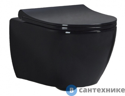 картинка Унитаз подвесной beWash Bogen безободковый с функцией биде с сиденьем микролифт, чёрный глянец (88303606 + EVB6386)