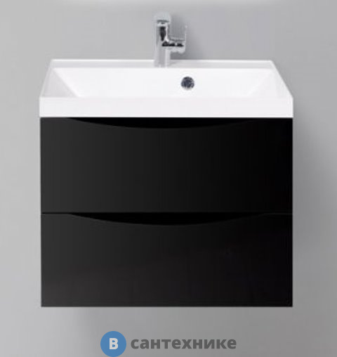 Тумба под раковину BelBagno 60 см MARINO-600-2C-SO-NL-P подвесная с двумя выкатными ящиками, Nero Lucido