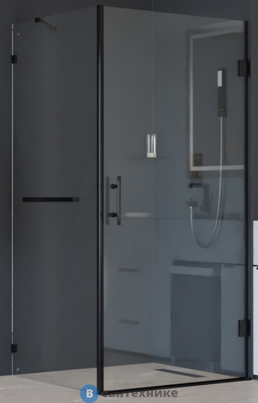 Душевой уголок RGW HO-045-1-B (HO-011B + Z-060-2B + держ) чёрный/Прозрачное/8 мм 80* 80*195 (3506045188-014), без поддона