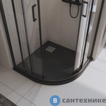 картинка Поддон BelBagno TRAY-MR-UNO-R-90-550-35-NERO-CR из искусственного мрамора в комплекте с сифоном с декоративной накладкой (хром), чёрный
