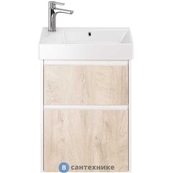 Тумба под раковину Dreja SLIM 55 см, подвесная/напольная, 2 ящика, белый глянец / дуб кантри (99.0500)