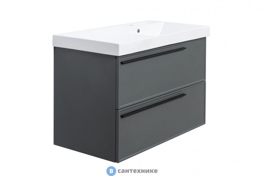 Тумба под раковину La Fenice Elba Twin Grigio 90 см серая матовая (FNC-01-ELB-G-90-2)