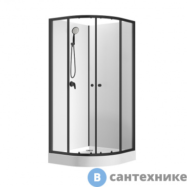 картинка Душевая кабина Loranto CS-21800-100 с низким поддоном 15см, прозрачное закаленное стекло 5 мм, задние стеклянные стенки белый, профиль чер .