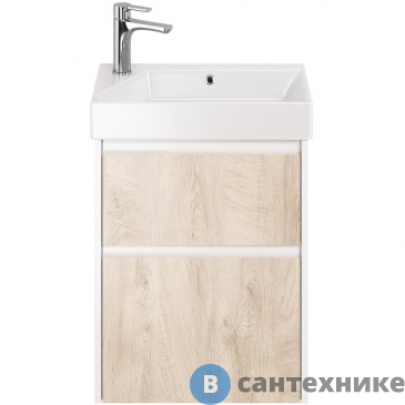 картинка Тумба под раковину Dreja SLIM 55 см, подвесная/напольная, 2 ящика, белый глянец / дуб кантри (99.0500)