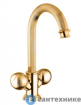 картинка Смеситель Cezares OLIMP-LS2-03/24-M на раковину с донным клапаном, золото, ручки золото