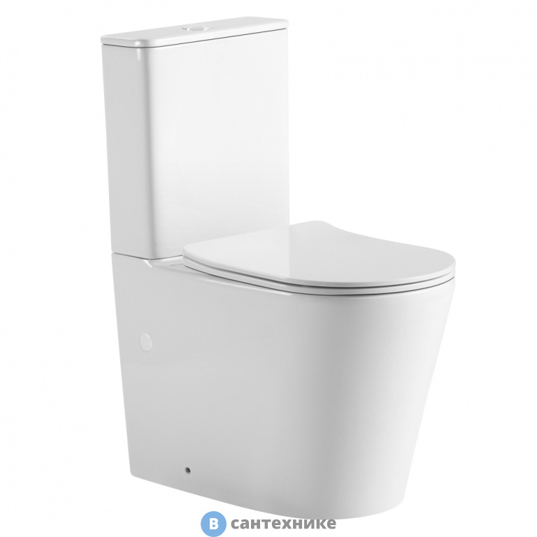 Унитаз с бачком ABBER Bequem AC1112TMW белый матовый, безободковый, смыв торнадо, сиденье дюропласт микролифт