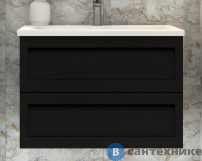 картинка Тумба под раковину Art & MAX PLATINO 90 см AM-Platino-900-2C-SO-NM подвесная с двумя выкатными ящиками, чёрный матовый