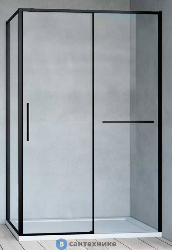 Душевой уголок Vincea Slim Soft VSR-1SS8014CLB, 1400*800, черный, стекло прозрачное, без поддона