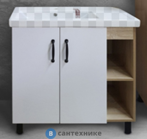 Тумба под раковину Grossman ФЛАЙ-100 дуб сонома/белая напольная (ум.Фостер-100)