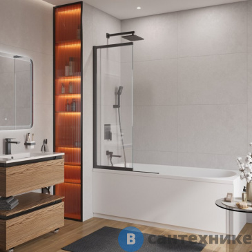 картинка Шторка CEZARES SLIDER-FIX-VF-11-90/150-C-NERO на ванну