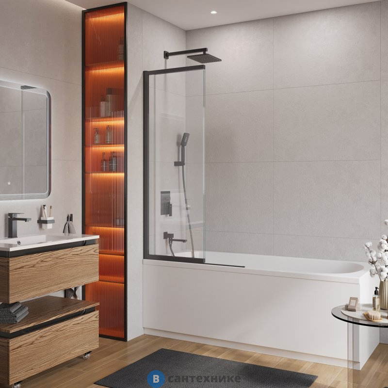 Шторка CEZARES SLIDER-FIX-VF-11-90/150-C-NERO на ванну