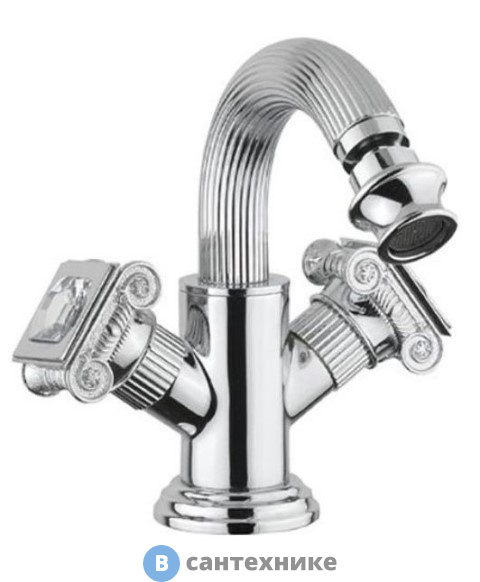 Смеситель Cezares OLIMP-BS2-01-Sw на биде с донным клапаном, хром, ручки swarowski