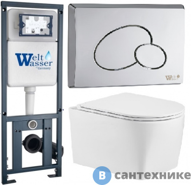 картинка Унитаз с инсталляцией WELTWASSER и кнопкой смыва (MARBERG 410 + NESENBACH 004 GL-WT + MAR 410 RD)