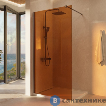 картинка Душевая перегородка Vincea Walk-In VSW-1H900GSGM, 900*2000, вороненая сталь, стекло янтарь