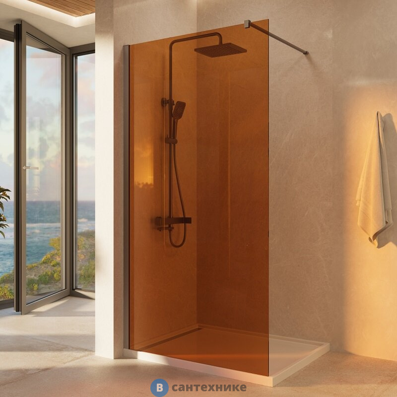 Душевая перегородка Vincea Walk-In VSW-1H900GSGM, 900*2000, вороненая сталь, стекло янтарь