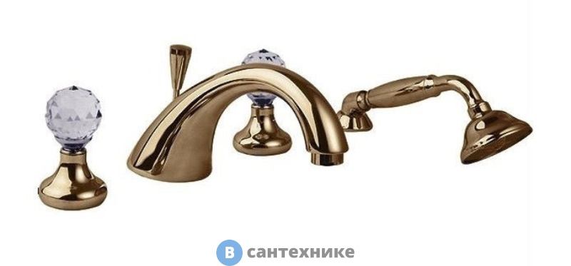 Смеситель Cezares ATLANTIS-BVD-02-Sw/M ATLANTIS-BVD-02-Sw на борт ванной с ручным выдвижным душем, бронза, ручки Swarovski