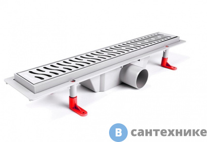 картинка Водоотводящий пластиковый желоб AZARIO D40 (боковой слив) c рамкой из нерж. стали, с решеткой Harmony 650 мм (AZ-CH 650 HN)