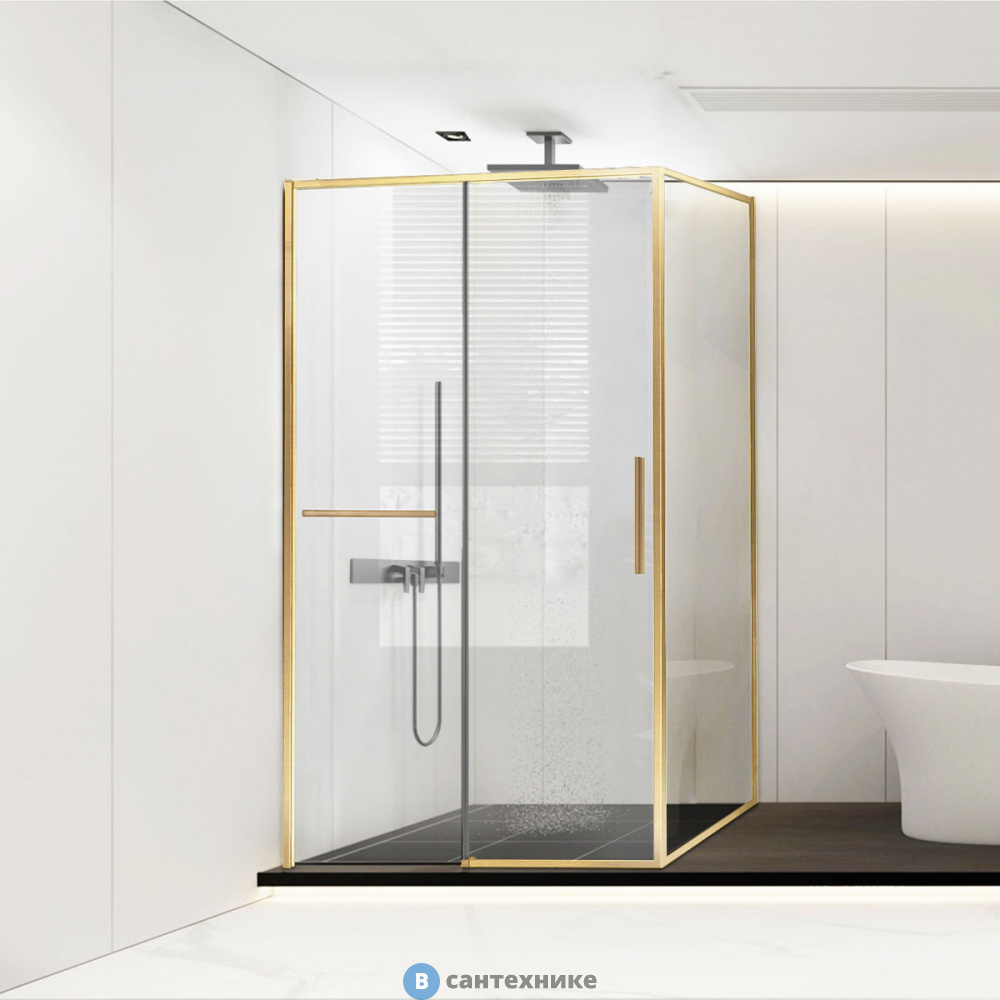 Душевой уголок Vincea Slim Soft VSR-1SS9013CLG, 1300*900, брашированное золото, стекло прозрачное, без поддона