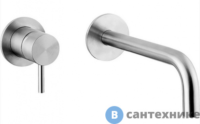 картинка Смеситель CISAL Xion для раковины на 2 отверстия из стены, излив 250 мм, внешняя и внутренняя части в комплекте, нержавеющая сталь (XI002511D1)