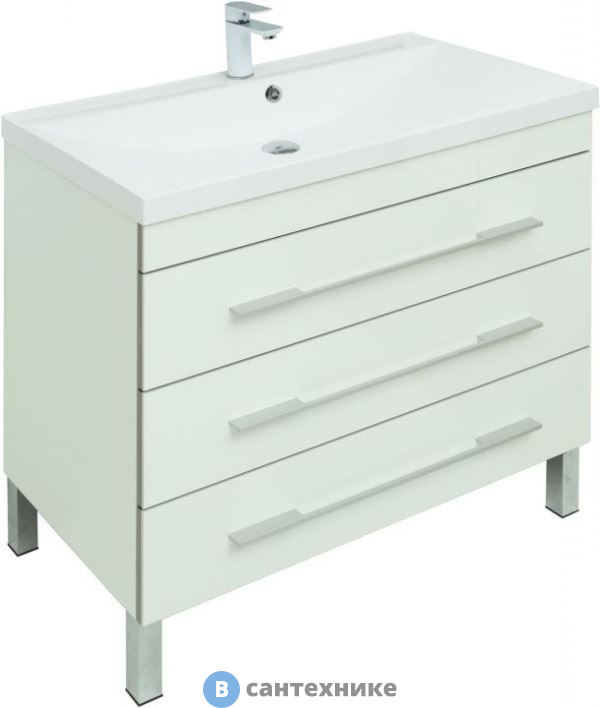 Тумба с раковиной Aquanet Верона 90 белый (напольная 3 ящика) (287674)