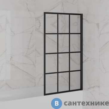 картинка Шторка Paini Paini-ScreenWT80G на ванну Screen 80 см, неподвижная, принт решетка, проф. чёрный