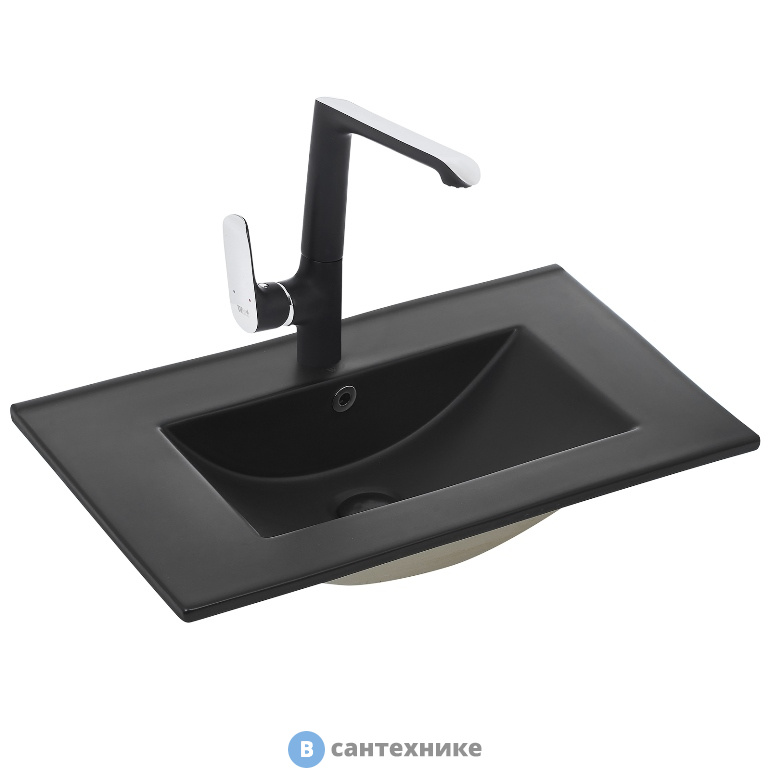 Раковина WELTWASSER DEILBACH 7506- 70 MT- BL врезная (матовая чёрная) /710х465х180/