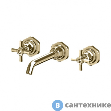 картинка Смеситель Gattoni TRD для раковины на 3 отверстия, настенный монтаж, ручки Paris, со скрытой частью, золото (TR106/18D0)