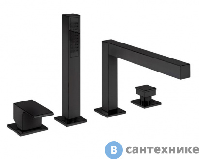 картинка Смеситель Cezares PORTA-BVDM4-NOP на борт ванны с выдвижным душем и переключателем, чёрный матовый