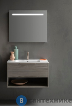 картинка Комплект Cerasa Assolo база подвесн с ящиком, la/co + столешница из мин/мрам, бел. с 1 отв. 85*51,5*н50см + зеркало 85*h70 со светильник LED (CPCPCMB1CH385 larice cosmopoli)