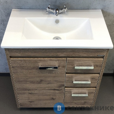 картинка Тумба Comforty Марио-75 дуб темный с раковиной Quadro 75