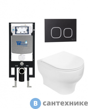 картинка Унитаз с инсталляцией WELTWASSER и кнопкой смыва (AMBERG 497 + ERLENBACH 004 GL-WT + AMBERG RD-BL)
