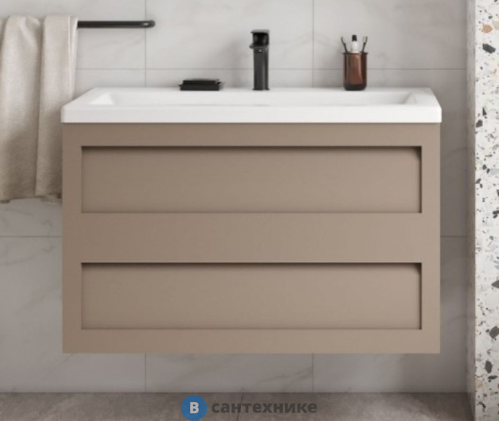 Тумба под раковину Art & MAX PLATINO AM-Platino-1000-2C-SO-CM подвесная с двумя выкатными ящиками, капучино матовый