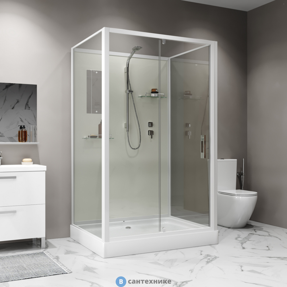 Душевая кабина Niagara Standart ST120/90/15Q/BK (120х90х200) прямоугольник, поддон 15 см, распашная, проф. белый, без крыши