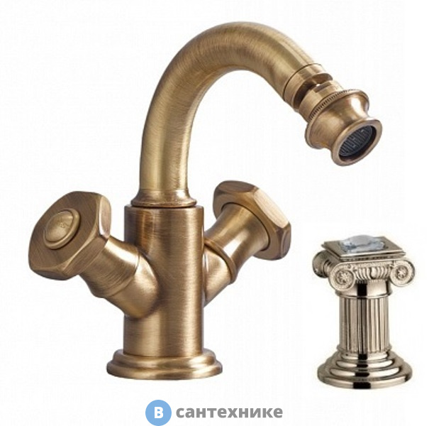 Смеситель Cezares APHRODITE-BS2-02-Sw для биде с донным клапаном, бронза, ручки Swarovski