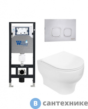 картинка Унитаз с инсталляцией WELTWASSER и кнопкой смыва (AMBERG 506 + ERLENBACH 004 GL-WT + AMBERG RD-MT CR)