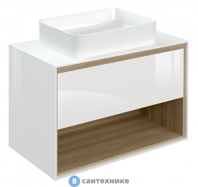 Тумба под раковину Cersanit LOUNA 80 белая, со столешницей подвесная (SP-SZ-LOU80-BL/Wh)