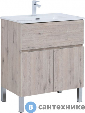 картинка Тумба под раковину Aquanet Алвита new 70 напольная 1 ящ., 2 дв. дуб веллингтон белый (303902)