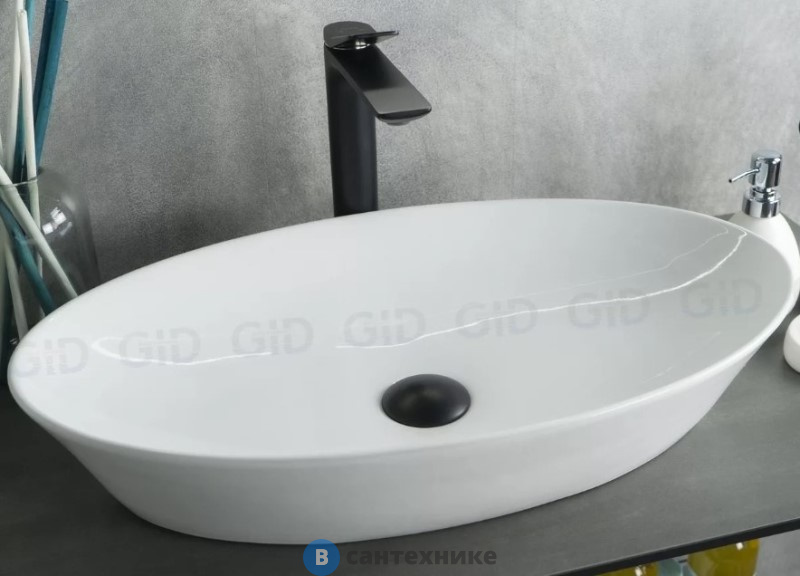 Раковина накладная GID-ceramic N9397 белый (610х370х120)