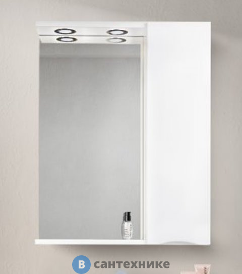Шкаф зеркальный BelBagno 60 см MARINO-SPC-600/750-1A-BL-P-R подвесной с одной распашной дверцей с доводчиками, с подсветкой, правосторонний, Bianco Lucido