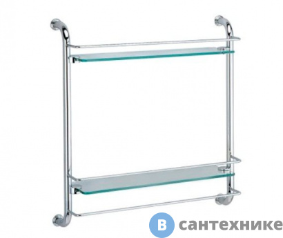 картинка Полка WasserKRAFT K-2022 стеклянная двойная металл, хромоникелевое покрытие, закаленное матовое стекло