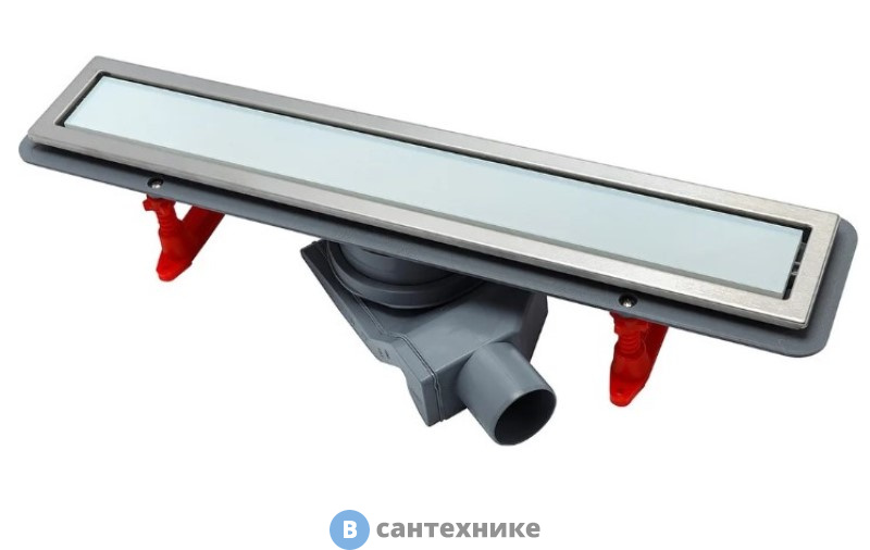 Душевой трап Pestan Confluo Premium Line 650 13000283 650 мм линейный, двухсторонняя модель - белое стекло/ матовый хром без перфорации, рамка - матовый хром