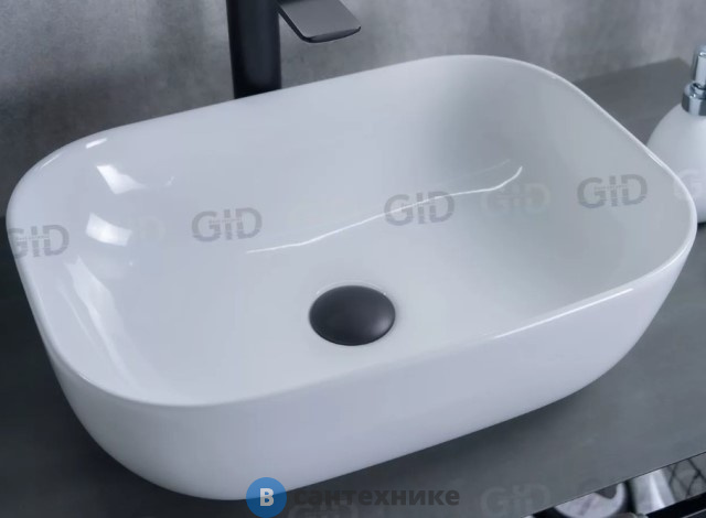 Раковина накладная GID-ceramic D1333 белый (460х325х135)